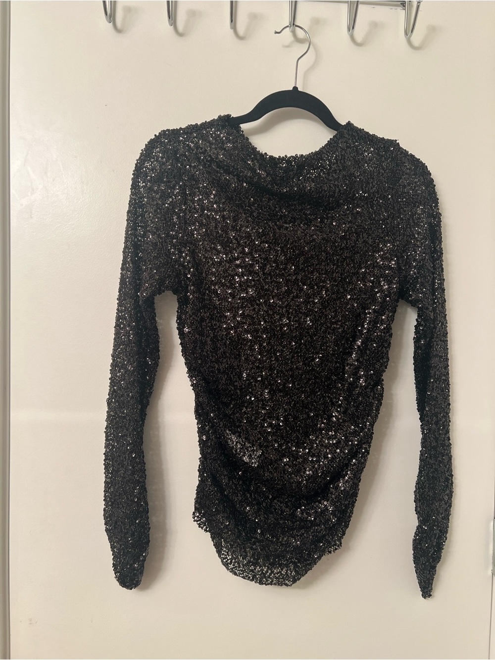 Zara Sequin Long‑Sleeve Top – Black, Size Medium